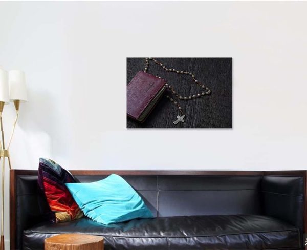 Bible Rosary Beads On Wooden Vintage Christian Premium Multi Canvas Prints, Multi Piece Panel Canvas Luxury Gallery Wall Fine Art Print - Image 3