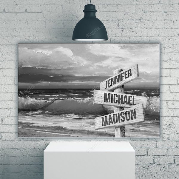 Personalized Valentine's Day Gifts Beach Art Anniversary Wedding Present - Customized Multi Names Canvas Print Wall Art