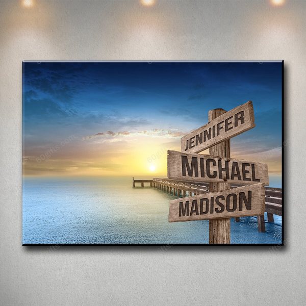 Personalized Valentine's Day Gifts Ocean Dock Anniversary Wedding Present - Customized Multi Names Canvas Print Wall Art Home Decor