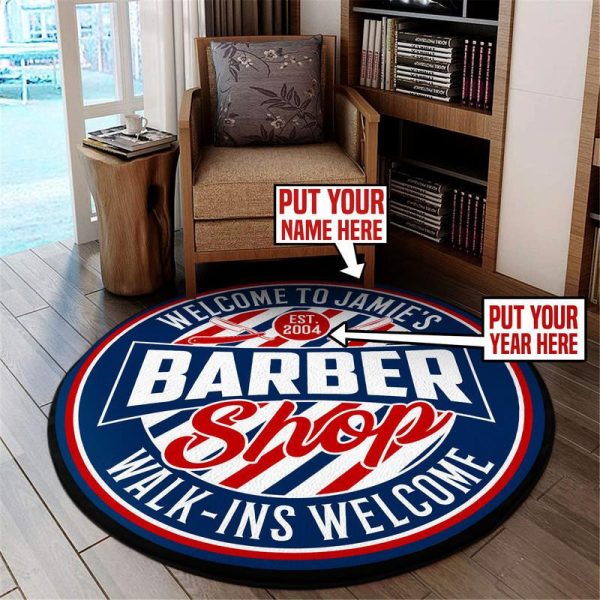 Personalized Barber Shop Round Mat Round Floor Mat Room Rugs Carpet Outdoor Rug Washable Rugs