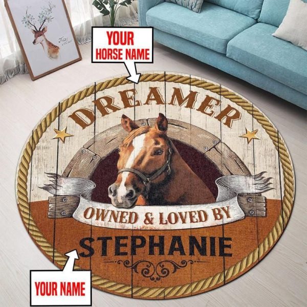 Personalized Horse Owned And Loved Living Room Round Mat Circle Rug