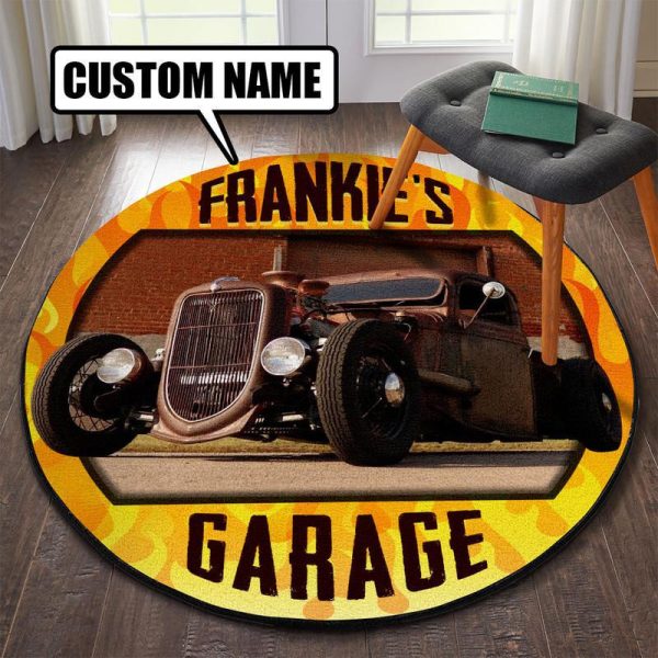 Personalized Hot Rod Garage Round Mat Round Floor Mat Room Rugs Carpet Outdoor Rug Washable Rugs