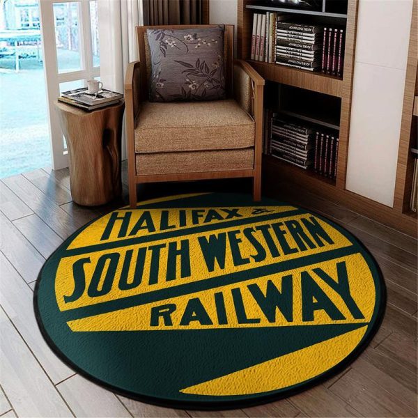 Distressed Halifax South Western Railroad Living Room Round Mat Circle Rug - Image 2