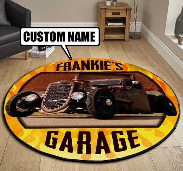 Personalized Hot Rod Garage Round Mat Round Floor Mat Room Rugs Carpet Outdoor Rug Washable Rugs - Image 3