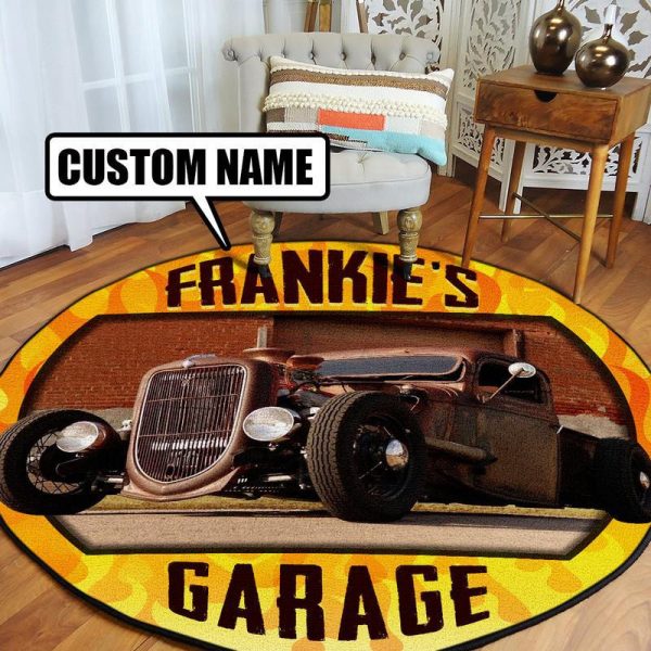 Personalized Hot Rod Garage Round Mat Round Floor Mat Room Rugs Carpet Outdoor Rug Washable Rugs - Image 2