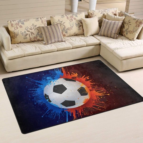 Soccer Fire And Water Rectangle Rug Carpet Washable Rugs - Image 2