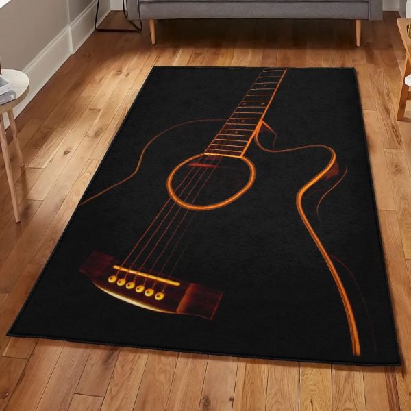 Guitar Black Guitar Rug Rectangle Rugs Washable Area Rug Non-Slip Carpet For Living Room Bedroom