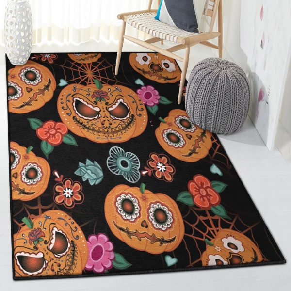 Halloween Pumpkin Modern Halloween Pumpkin Rug Rectangle Rugs Washable Area Rug Non-Slip Carpet For Living Room Bedroom