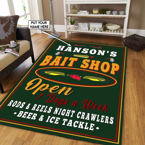 Personalized Bait Shop Fishing Area Rug Washable Rugs Carpet Washable