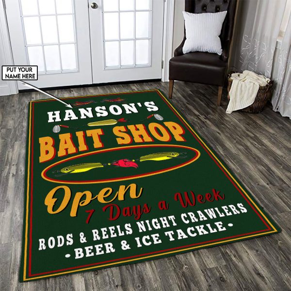 Personalized Bait Shop Fishing Area Rug Washable Rugs Carpet Washable - Image 2