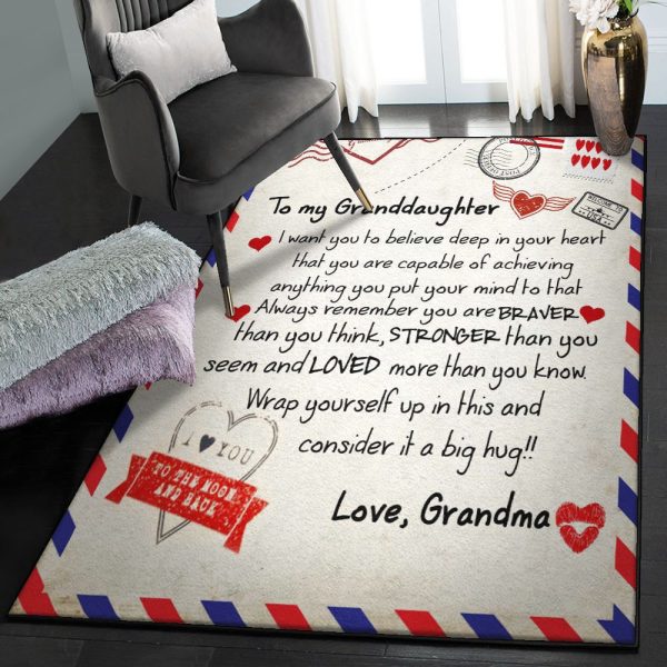 Granddaughter Modern To My Granddaughter Love Grandma Letter Rug Rectangle Rugs Washable Area Rug Non-Slip Carpet For Living Room Bedroom