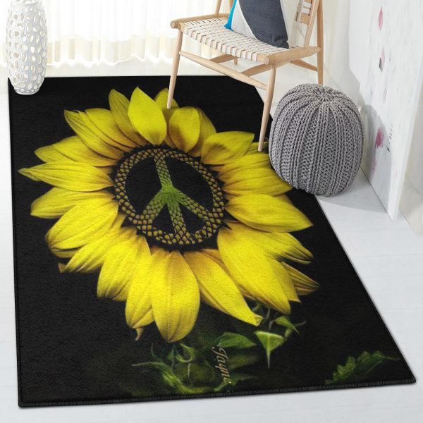 Hippie Art Kitchen Rugs Sunflower Hippie Rug Rectangle Rugs Washable Area Rug Non-Slip Carpet For Living Room Bedroom - Image 2