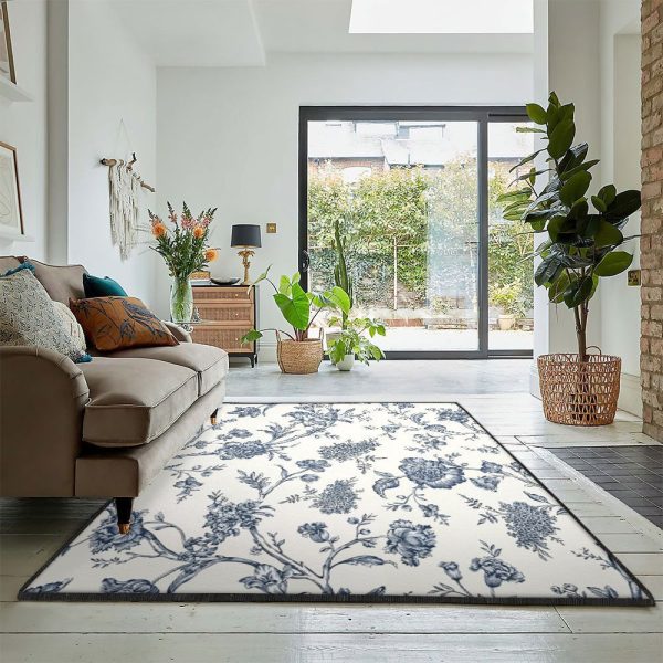 Large Arcadia Blue Rug Rectangle Rugs Washable Area Rug Non-Slip Carpet For Living Room Bedroom