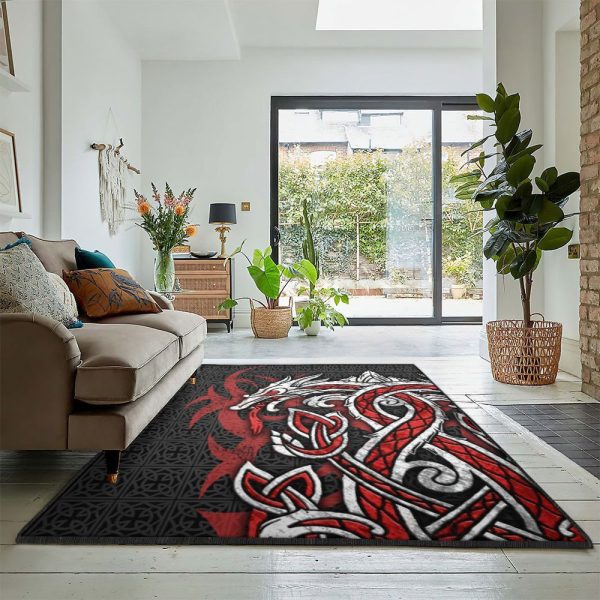 Mythical Creature Red Celtic Dragon Rug Rectangle Rugs Washable Area Rug Non-Slip Carpet For Living Room Bedroom