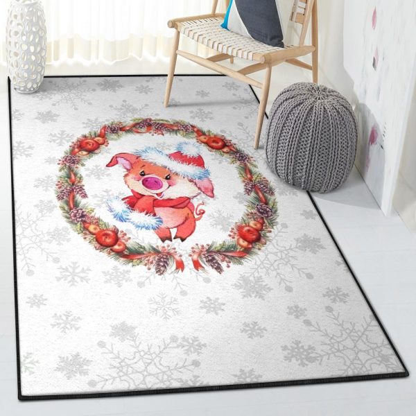 Christmas Bedroom Rugs Christmas Pig Rug Rectangle Rugs Washable Area Rug Non-Slip Carpet For Living Room Bedroom