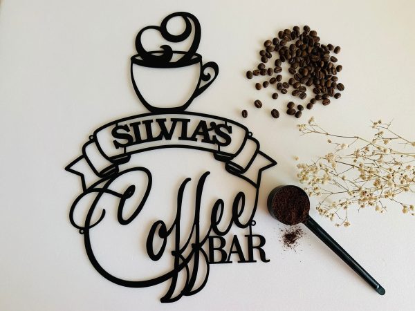 Personalized Coffee Bar Metal Name Sign Custom Laser Cut Cup Housewarm