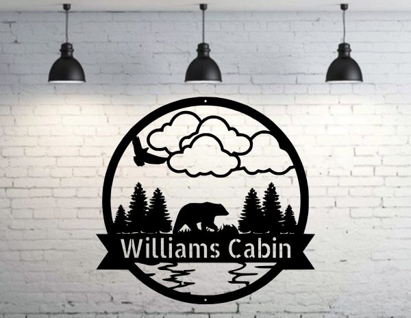 Personalized Bear Metal Sign, Bear In Woods Cabin Sign, Family Name Bl - Image 2