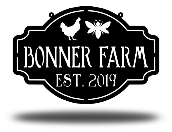 Metal Farm Sign , Bee And Chicken Personalized Family Name Metal Sign - Image 2