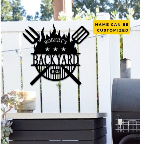 Personalized Backyard Bbq Metal Sign, Outdoor Metal Wall, Bbq Decor, B