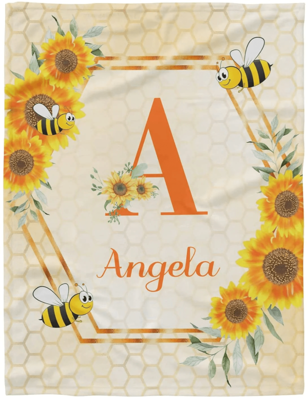 Personalized Bee Sunflowers Baby Blankets With Name Soft Fleece For Ne