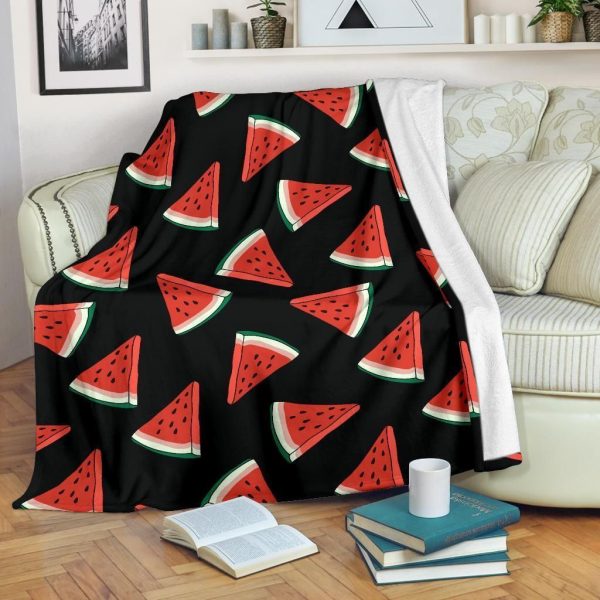 Watermelon Pattern Print Design Black Fleece Blanket