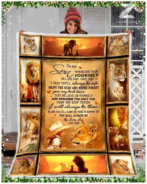 Custom Fleece Blanket - For Son From Mom - Lion - Journey