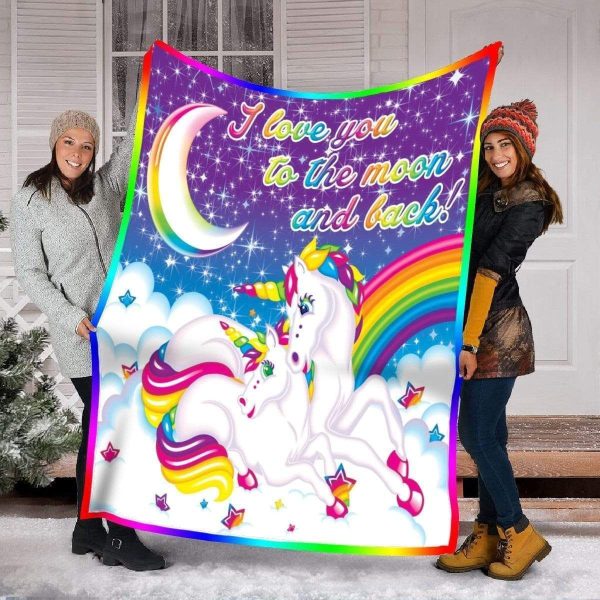 Love You To The Moon Unicorn Fleece Blanket Gift For Womenc