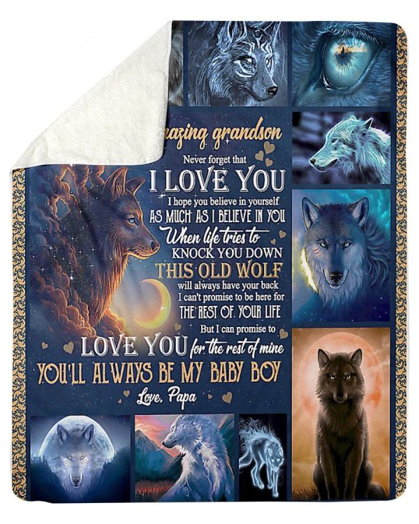 To My Amazing Grandson You'll Always Be My Baby Boy Wolf Symbol Fleece