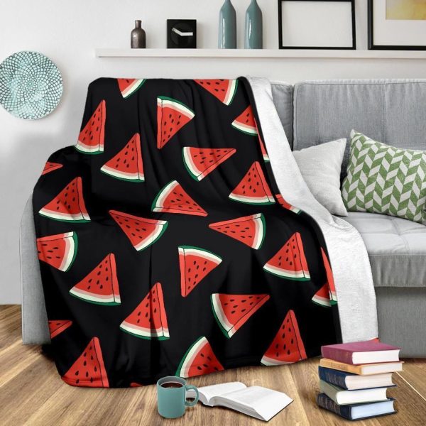 Watermelon Pattern Print Design Black Fleece Blanket - Image 3