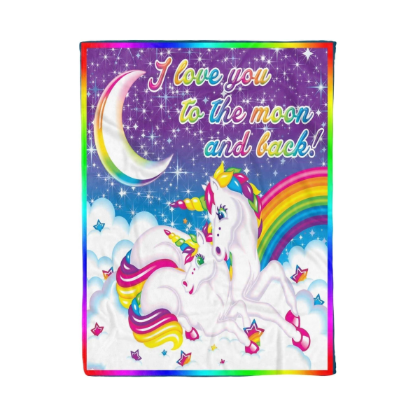 Love You To The Moon Unicorn Fleece Blanket Gift For Womenc - Image 4