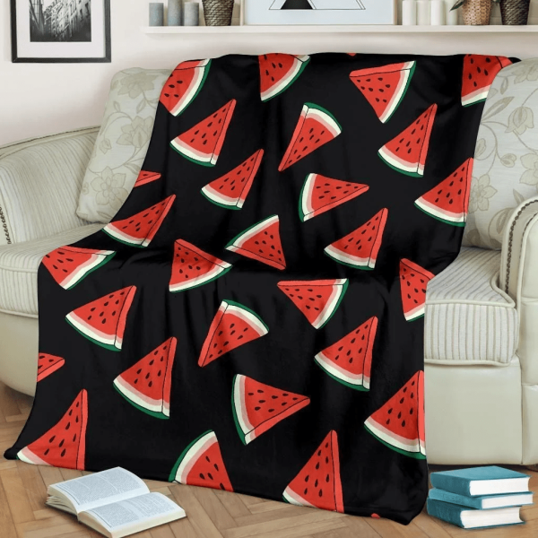 Watermelon Pattern Print Design Black Fleece Blanket - Image 2