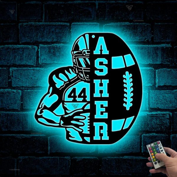 Custom American Football Metal Wall Art With Led Lights, Personalized - Image 3