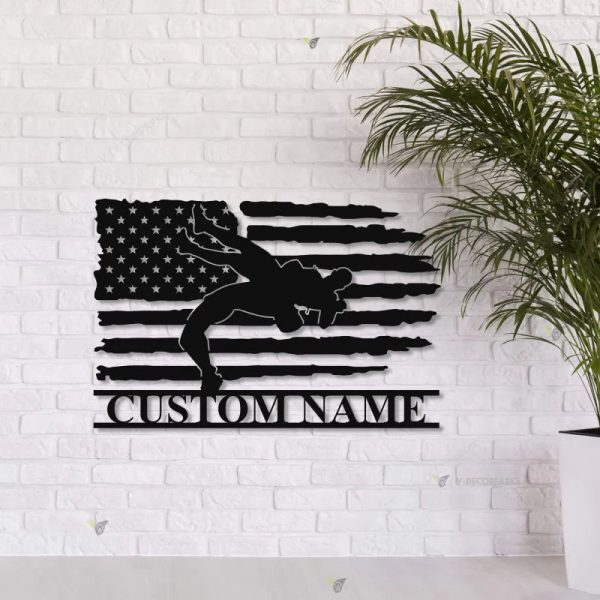 Custom Wrestling Us Flag Metal Wall Art Led Light Personalized America - Image 3