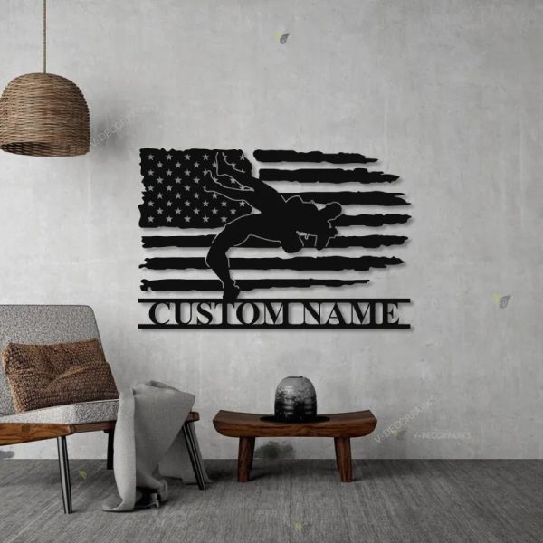 Custom Wrestling Us Flag Metal Wall Art Led Light Personalized America - Image 4