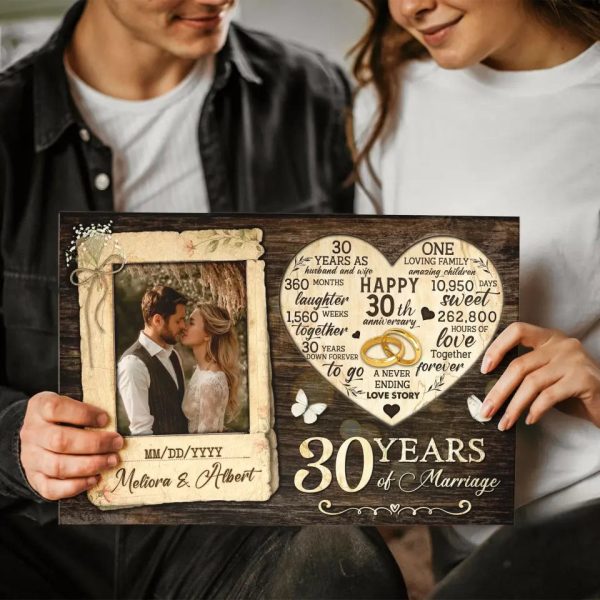 Personalized Photo Canvas Prints, Gifts For Couples, Happy 30th Anniversary Gift For Husband And Wife, Marriage Dried Flower Card Style Dem Canvas - Image 3