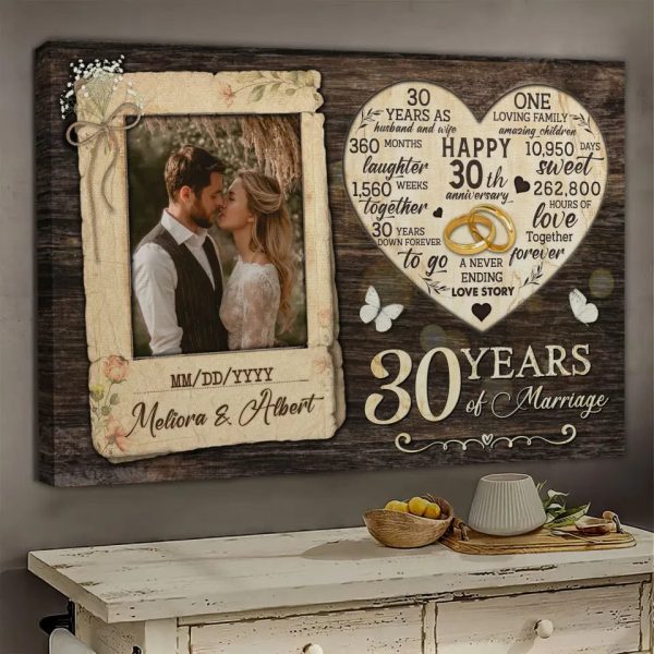 Personalized Photo Canvas Prints, Gifts For Couples, Happy 30th Anniversary Gift For Husband And Wife, Marriage Dried Flower Card Style Dem Canvas - Image 6